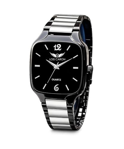 Image of LOIS CARON Black Two-Tone Square Analog Quartz Watch for Men /Boys Analog Wrist Watch Analog Watch - for Men LCS-8578