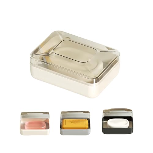 Sbomi Doppelschichtig Abnehmbar Seifenschalen, Seifenschale mit Ablauf Und Deckel,Seifendose Seifenablage Seifenhalter Seifenbox FüR KüChe, Bad, Duschen (Weiß)