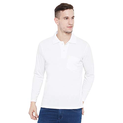 Image of CAMEY Men's Plain Solid Long Sleeve Polo T-Shirt | Regular Fit | Collared Casual Cotton Blend Tee with Chest Pocket | Everyday Comfort Wear