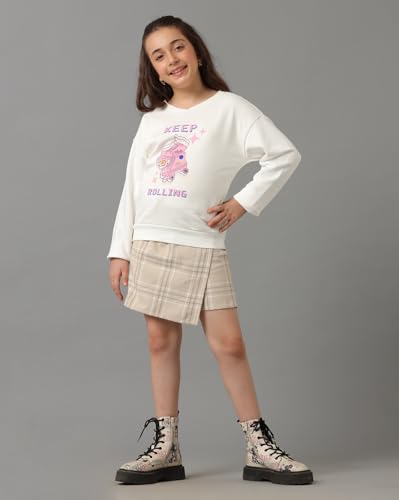 Image of Under Fourteen Girls Flannel Checks Skort | Skirt for Girls | Woven | 12-13 Yrs(Beige)