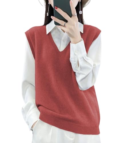Image of Women's V-Neck Knit Sweater Vest 100% Merino Wool Lightweight Sleeveless Pullover Basic Vest Short Tops