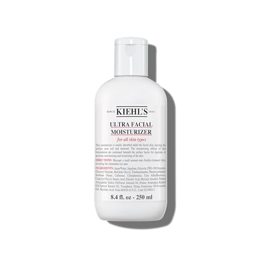 Kiehl's Ultra Facial Moisturizer, for Easy Daily Hydration, Infused with Squalane and Glycerin, Replenishes Moisture Barrier and Softens Skin, Suitable for All Skin Types, Fragrance-Free