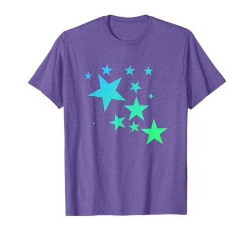Estrellas verdes y azules con diseño de estrellas. Camiseta