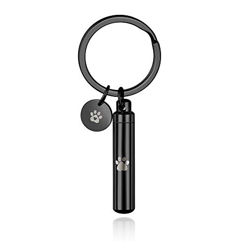 PESOENTH Cremation Keychain Dog Urn Ashes Keepsake Pet Memorial Gifts Dog Paw Cylinder Pendant Hair Locket Keychain for Car Key Women Men Dog Lover Gifts Christmas Birthday Present