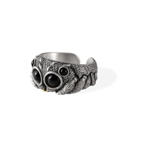 COPPERTIST.WU Jumping Spider Ring for Women Men, Black Agate Animal Open Rings Fashion Finger Statement Ring Personalized Spiders Jewelry Gifts (11) Cover