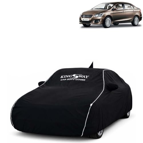 Image of KINGSWAY Super Waterproof Car Cover Only with Maruti Suzuki Ciaz (Year 2014 to 2017 - All Model) | Mirror and Antenna Pockets | All Weather Car Body Cover with Silver Piping | Black