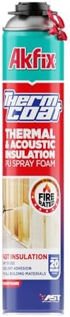 Akfix Thermcoat Fire Rated Spray Foam Insulation 20 sq ft (1x27.1 oz) - (R-Value 11.32/2 inch) Closed Cell Expanding Wide Sealant Thermal Insulation for Walls and Attic - Gun&Cleaner NOT Included