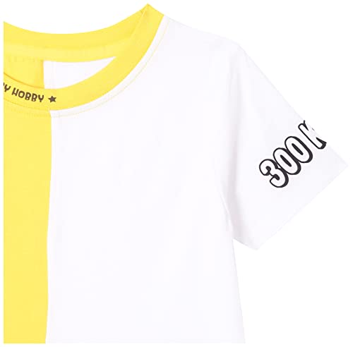 Image of miniklub Girls Yellow White Colourblocked Cotton Round Neck Pure Cotton T-Shirt