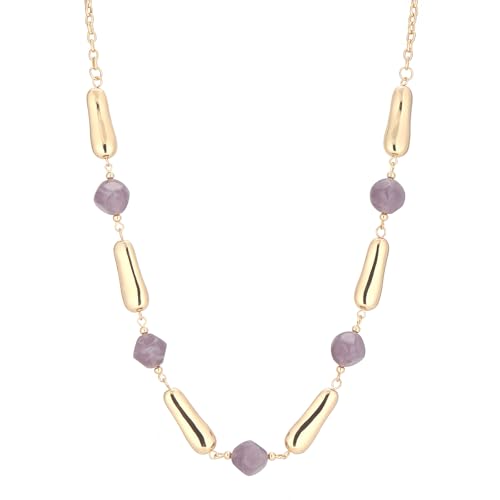 Dazylleco Lange Kette Gold Damen Kette Statement Lang mit Perlen Große Modeschmuck Geschenke für Mama(106-Purple)
