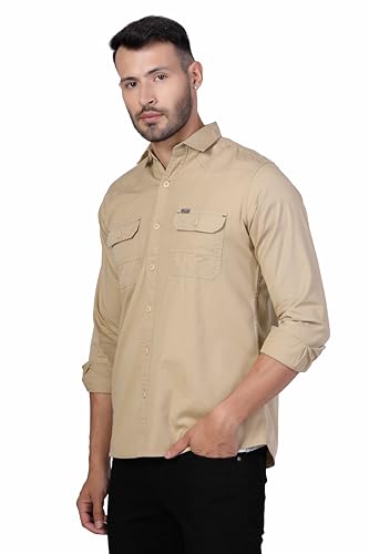 Image of Men's Cotton Twill Utility Shirt | Full Sleeve Button-Down Casual Shirt | Dual Chest Pockets | Comfortable Regular Fit | Everyday Wear