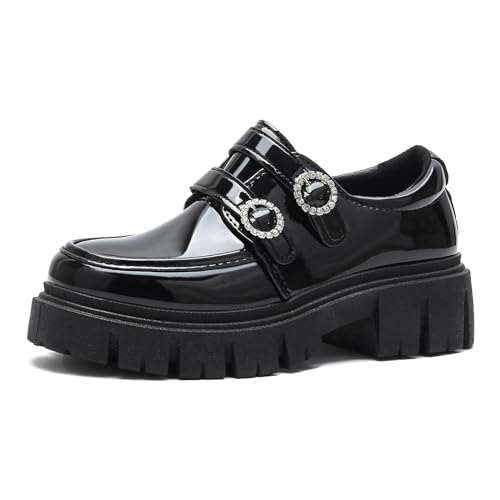 Image of YorFotMae Loafers for Women, Comfortable Platform Chunky Loafers Women, Patent Leather Loafers Women, Fashion Penny Loafers Ladies Business Causal Work Shoes Black, 6