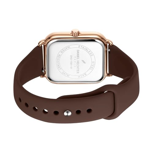 Image of Daniel Hechter Paris Montmartre Unisex Multifunction Square Watch - Black Dial with Day-Date & 24-Hour Subdials, Moonphase Display, Sustainable Silicone Strap