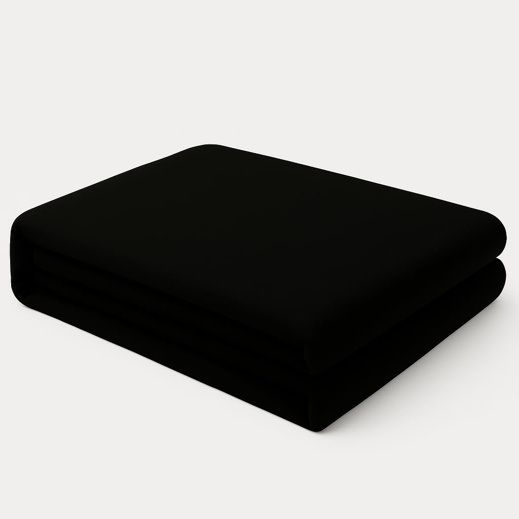 Flat Sheet Bed Linen Soft Easy Care PolyCotton Blend Plain Dyed Flat Bed Sheet (Single, Black)