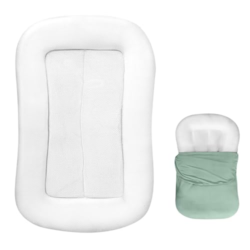 Image of Baby Lounger Soft Organic Cotton Breathable Lounger for Newborn, Infant Lounger for Home and Travel (Green)