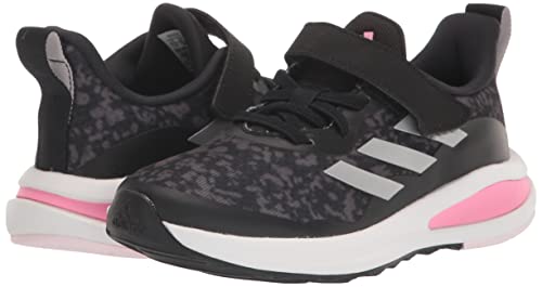 adidas Tênis de corrida unissex infantil Fortarun, Preto/Prata Metálico/Rosa (Elástico), 12 Little K