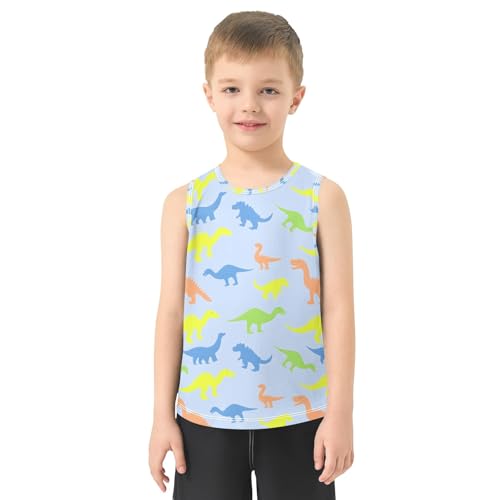 Colorful Dinosaur Pattern Boys Tank Top Sleeveless Quick Dry Athletic T-Shirts 3-10T2