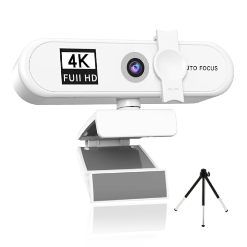 budiniao Ordinateur Webcam Autofocus USB Réunion Conférence PC Caméra Remplacement Web Cam Caméscope Diffusion en Direct Appel vidéo, Blanche, 4K