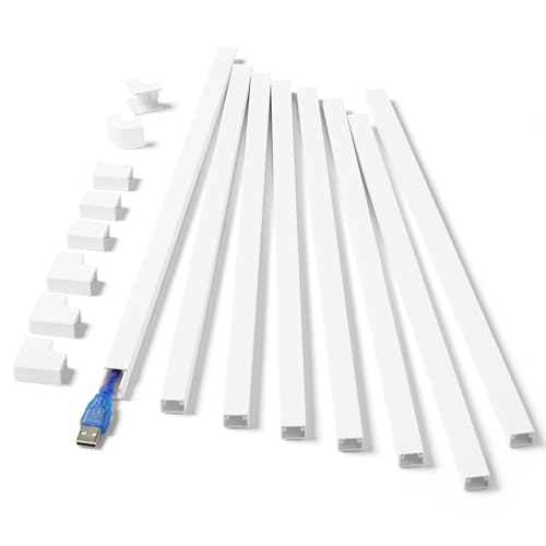 Image of One-Cord Hider Kit, 126in Cable Covers for Wires on Wall, Mini Wire Hider for Wall Mounted TV, White Cable Raceway, Paintable Cord Cover Cable Management for Home Office, 8 x L15.7in W0.6in H0.4in