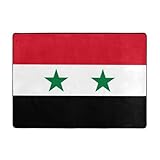 Tapis de sol imprimé drapeau de la République arabe syrienne : tissé à partir de fibre de polyester, alliant douceur et résistance. Le fond intègre un tissu non tissé et une technologie de moulage par points de précision, assurant stabilité, prise en main antidérapante et durabilité