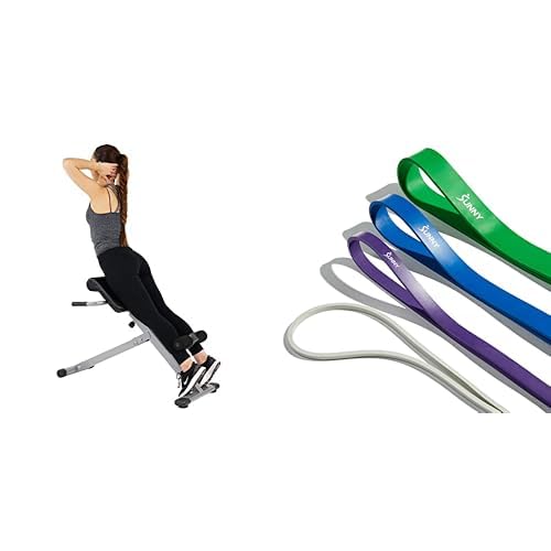 Sunny Health and Fitness 45 Degree Hyperextension Roman Chair, Steel, Grey, One Size SF-BH6629 + Versatile Resistance Bands (Single or Combination Set) - 4.5-35kg Combo