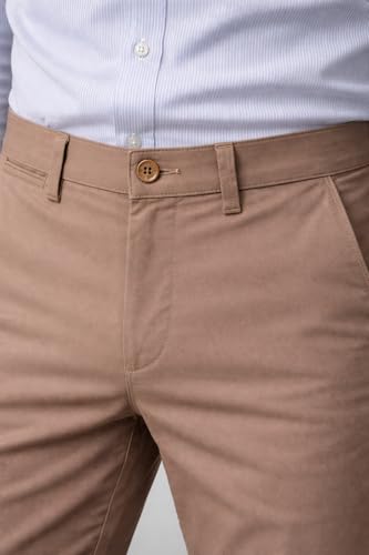 Image of DENRO Men's Slim Fit Cotton Stretch Trousers | Smart Casual & Workwear Pants for Office Use | 98% Cotton 2% Spandex Fabric | Mid-Rise Tailored Fit | Sizes 28-38