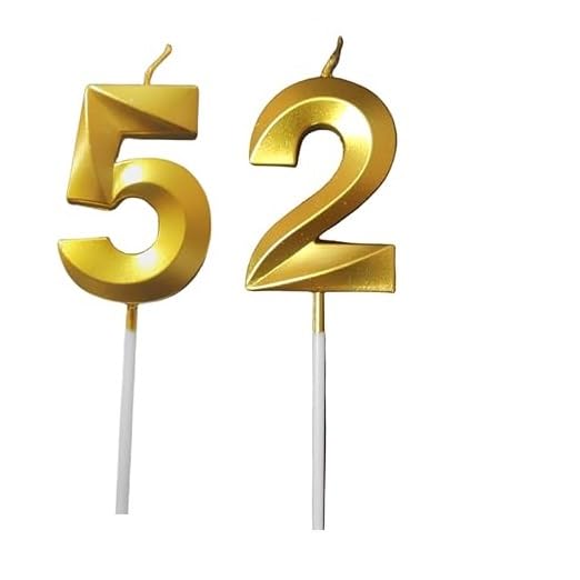 Image of ToyUniverse Number 52 Gold Candle | Fifty Two Number Candle | Number 52 Metallic Gold Candle for Fifty Secondth Birthday,Anniversary, Surprise Party Cake Decoration Candle (Pack of 2,Number 52)