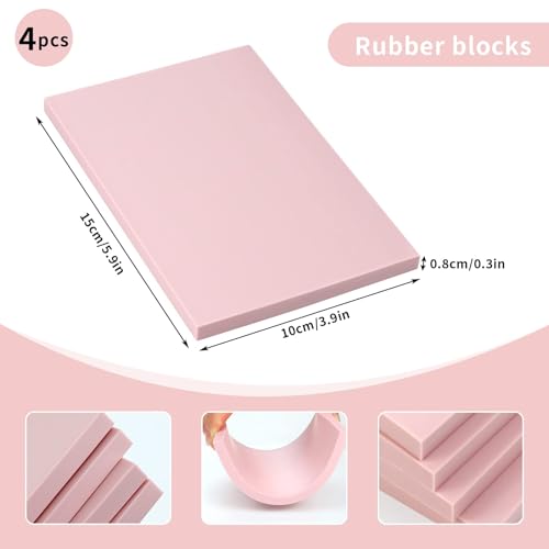 Oopsu 4 Pack Rubber Block Stamp Carving Blocks with Cutter Tools and Rubber Brayer Roller for Printmaking and More Crafts