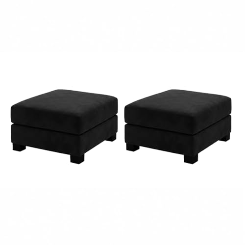Image of Kassian Rich Velvet Suede 3 Seater Sofa Set with 2 Ottomans | Spacious Soft Touch Comfort Seating | Modern Sofa for Living Room (Black)