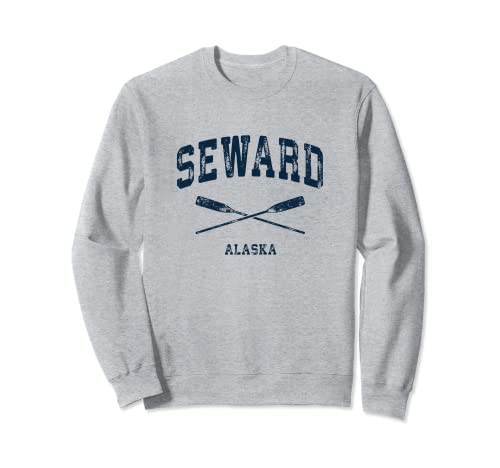 Seward Alaska Vintage Náutico Cruzado Remos Azul Marino Sudadera