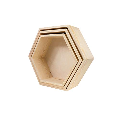 MadeForHome - Estantería de Madera con Forma Hexagonal (3 Unidades)