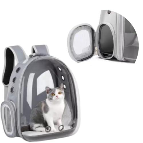 Mochila Pet Cinza Visão Panorâmica Transporte Cães Gatos Mochila Reforçada Viagem Passeios Confortáv