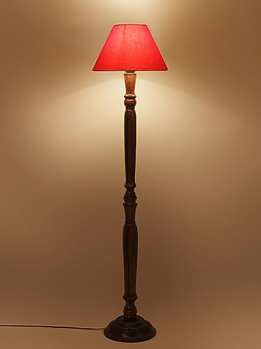 Image of Devansh Orange Cotton conical Wooden Floor lamp -19