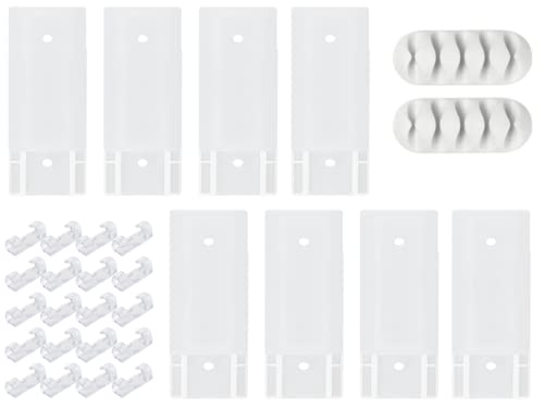 Kellegour 8 Stück Steckdosenleiste Halterung+20 Stück Transparent Kabel-Organizer und 2pcs Kabelclips Weiß,Selbstklebende Wandbefestigung,für Fernbedienung Router Schreibtisch Computer Küche Heim Cover