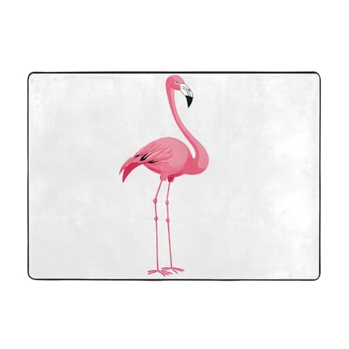 Flamingo Print Living Room Anti Slip and Absorbent Carpet, Indoor Bedroom Bed Floor Mat, Ultra Soft Washable Carpet 80x58 in