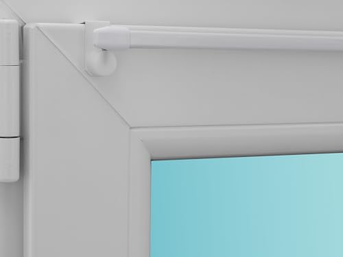 Dekondo Gardinenstange Easy, weiß, ausziehbar, inkl. Fensterhaken, Klemmbereich 15-20mm, Befestigung oben oder seitlich am Fenster (15-20mm Fensterdicke) (80-100cm)