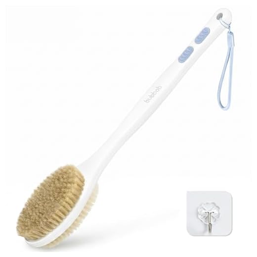 Bubbob Back Scrubber for Shower with Long Handle, Exfoliating Bath Brush for Body - Double Sided Bristles (Stiff & Soft), Anti-Slip Grip, Lightweight - Gift for Seniors, Includes Lanyard & Hook, Blue