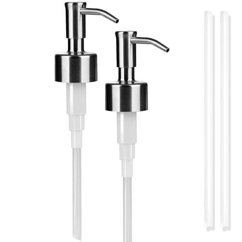 Image of Amoliar Mason Jar Liquid Soap Dispenser Pump, Stainless Steel Replacement Pump for Dish Soap, Lotion, Hand Soap, Cute Farmhouse Decor, Refill Soap Pump, Silver 2 Pack, Extra 1 Set Label, 2 Long Tube