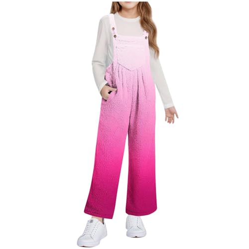Girls Gradient Fleece Overalls Warm Winter Sherpa Pants Kids Loose Casual Adjustable Straps with Pockets Fashion U-71 Hot Pink 5-6 Years