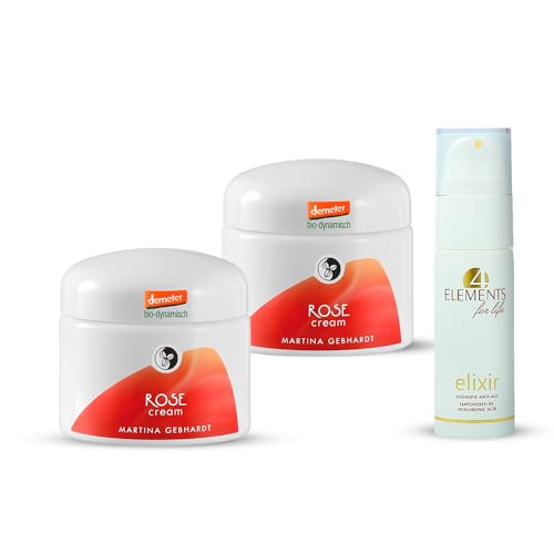 Martina Gebhardt Natural Cosmetics Pink Cream x2 and Face Elixir Intensive Anti-Age from 4 Elements for Life. Active Certified Natural Cosmetic