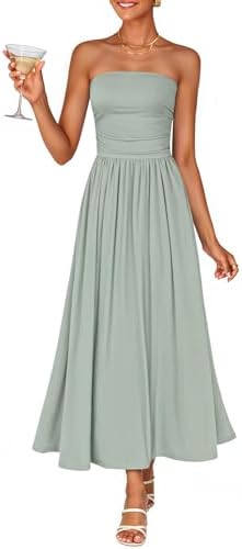 ZESICA Women's Summer Sleeveless Midi Dress 2026 Strapless Ruched...