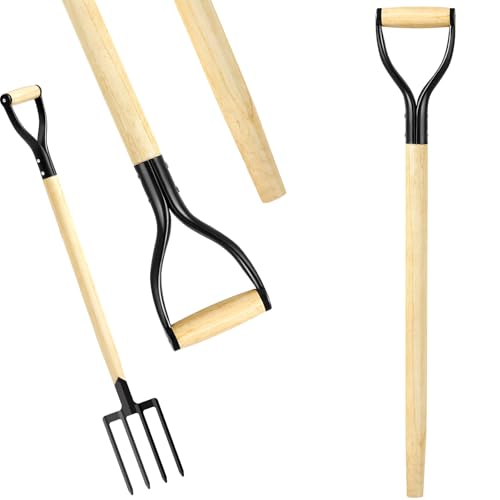 Memorywuu 2 Pcs Pitchfork Spading Handle Replacement 30 Inch Wooden Shovel Handle Replacement D Shaped Pitch Fork Handles Tool Accessories for Shovel Scoop Hoe Rake Garden Digging
