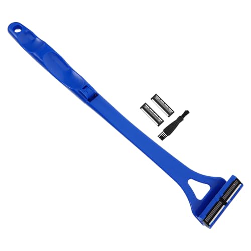 VILLFUL Afeitadora de Espalda para Hombres con Triple Cuchilla Mango Antideslizante Afeitadora Corporal Manual Azul con 2 Cabezales Reemplazables para Depilación Corporal y Uso en