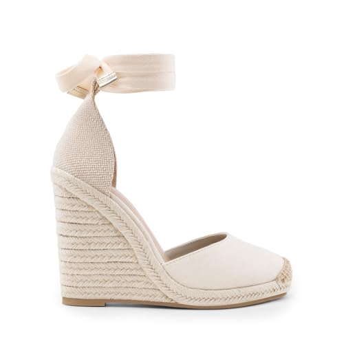 Image of JustFab Wedge Sandals for Women Platform High Heels Summer Mule Open Toe Espadrille Wedges Slip on Comfortable Soft Arch Support Sandals