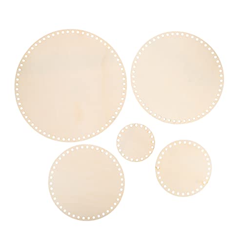 Sewroro 5Pcs Wooden Basket Bottom Round Crochet Base for Crafting Durable Weaving Supplies for Beginners for Cross Stitch and Embroidery Projects