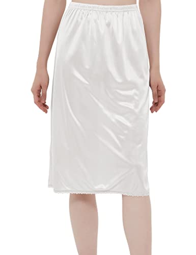 Gys Half Slip For Women Anti-Static Under Dress Lace Midi Underskirt, White, Small #TOP3