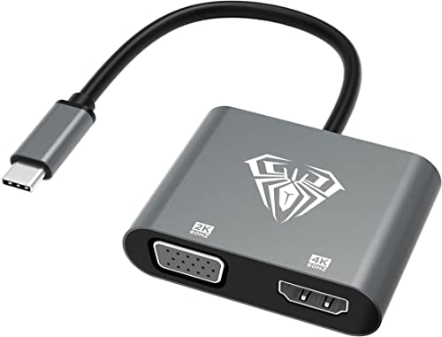 Aula UC-901 USB C to HDMI VGA Adapter, 2 in 1 USB Type C to HDMI 4K@30Hz & VGA 1080P Converter | Compatible with Galaxy S22 Ultra/S20, MacBook Pro 202