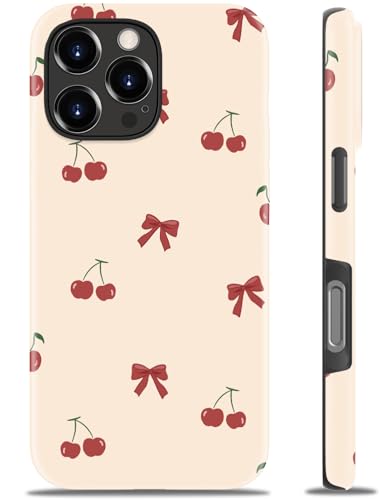 Goodon for iPhone 16 Pro Case - Wireless Charging - Dual-Layer Hard Shell & Silicone Cover - Protective Phone Case with Cute Wildflower Designs for Women - Sweet Cherry Bowtie - image 1