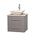 Centra 24" Single Vanity in Grey Oak, Ivory Marble Top, Pyra Bone Porcelain Sink, No Mirror