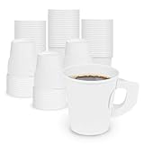 Restaurantware Restpresso 7 Ounce Coffee Cups With Handle, 100 Single Wall Coffee Cups - Greaseproof, Disposable, White Paper Hot Cups, Rolled Rim, For Hot And Cold Beverages