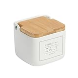 Salero de Cerámica con Tapa de Bambú, 700 ml, Recipiente de Sal y Especias,...